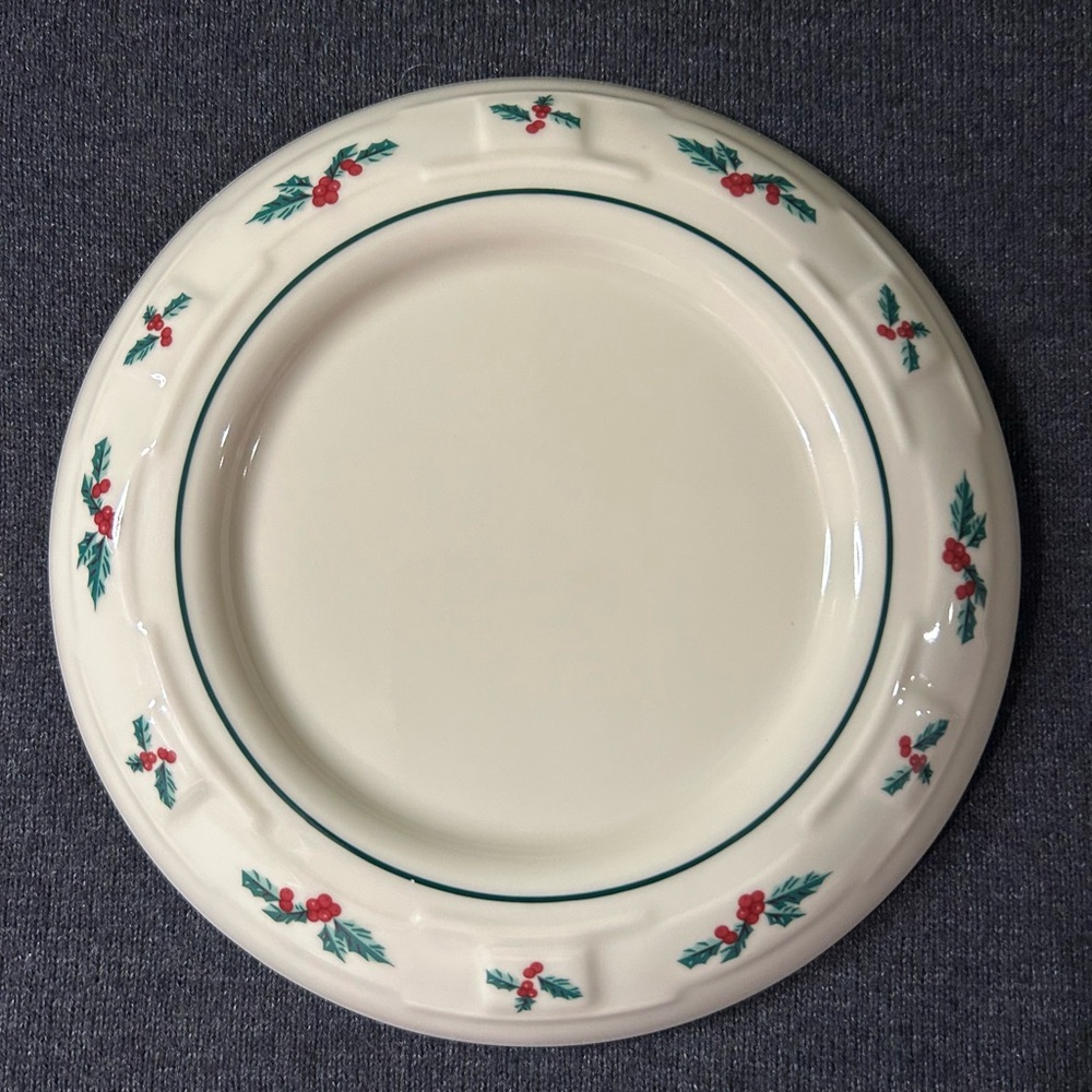 Longaberger Candle Holder Plate Pottery Christmas Traditional Holly 7.25" White
